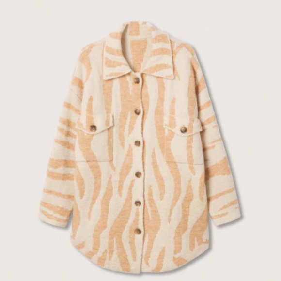 NWT Mango Animal print wool blend cardigan Shacket size M - Picture 3 of 11